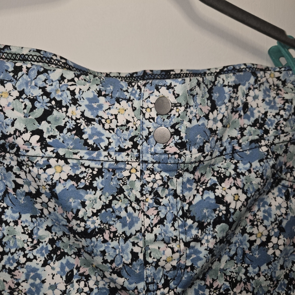 Terra & Sky NEW Plus Size Floral Ankle Pants Blue Daisy Print High Rise - Picture 5 of 11